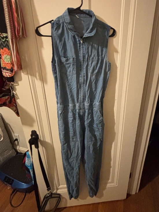 Special A Pants - Sleeveless Light Blue Denim Jumpsuit with Front Zip small